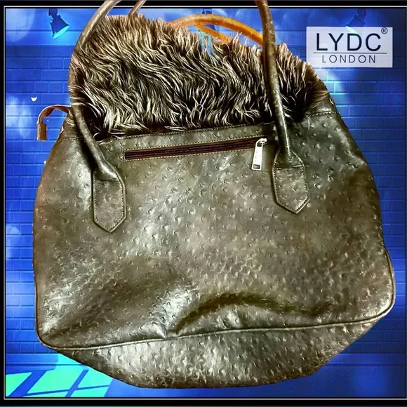 Olive Green Faux Snakeskin & Faux Fur Women's Bag - Picture 2 of 3